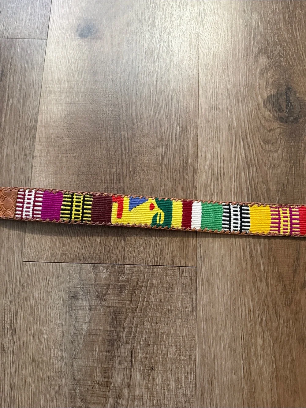 Guatemalan Multicolor Woven Leather Belt Size Medium